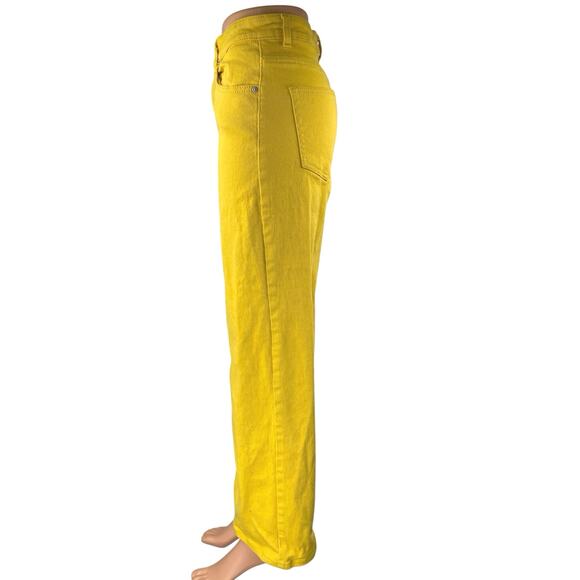 H&M Women's Yellow High Waisted Wide Leg Baggy Palazzo Denim Jeans Pants Size 6 - Picture 2 of 5